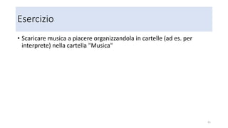 Google Foto Backup impostazioni consigliate
• Carica da macchine fotografiche e
schede di memoria e ne
memorizza una copia nella cartella
ImmaginiGoogle Photos Backup
• Carica anche le foto nuove che
eventualmente trova nella cartella
Immagini
• Usa "Alta qualità", che offre uno
spazio di archiviazione illimitato
pur garantendo una ottima qualità
41
 