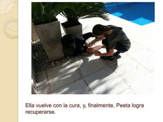 Ella vuelve con la cura, y, finalmente, Peeta logra
recuperarse.

 