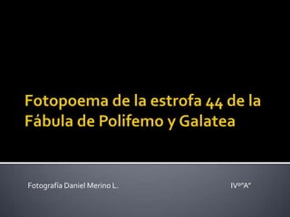 Fotopoema de la estrofa 44 de la Fábula de Polifemo y Galatea Fotografía Daniel Merino L. 				IVº”A” 