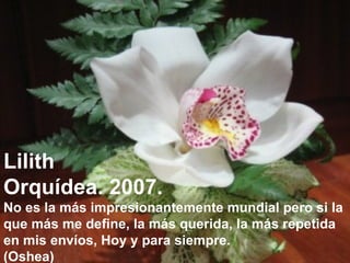 Lilith Orquídea. 2007. No es la más impresionantemente mundial pero si la  que más me define, la más querida, la más repetida  en mis envíos, Hoy y para siempre.  (Oshea) 
