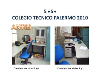 5 «S»COLEGIO TECNICO PALERMO 2010 ANTES Coordinación  ciclos 3 y 4 Coordinación   ciclos  1 y 2 