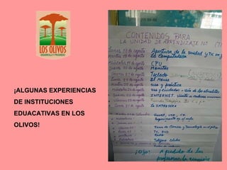 ¡ALGUNAS EXPERIENCIAS  DE INSTITUCIONES  EDUACATIVAS EN LOS  OLIVOS! 