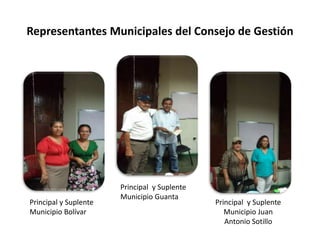 Representantes Municipales del Consejo de Gestión




                       Principal y Suplente
                       Municipio Guanta
Principal y Suplente                          Principal y Suplente
Municipio Bolívar                                Municipio Juan
                                                 Antonio Sotillo
 