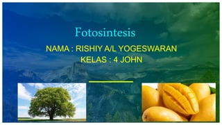 Fotosintesis
NAMA : RISHIY A/L YOGESWARAN
KELAS : 4 JOHN
 