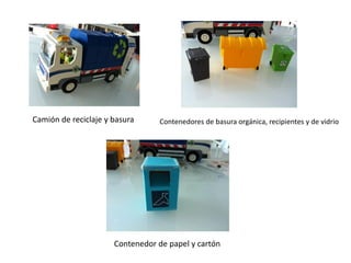 Contenedor de papel y cartón
Camión de reciclaje y basura Contenedores de basura orgánica, recipientes y de vidrio
 