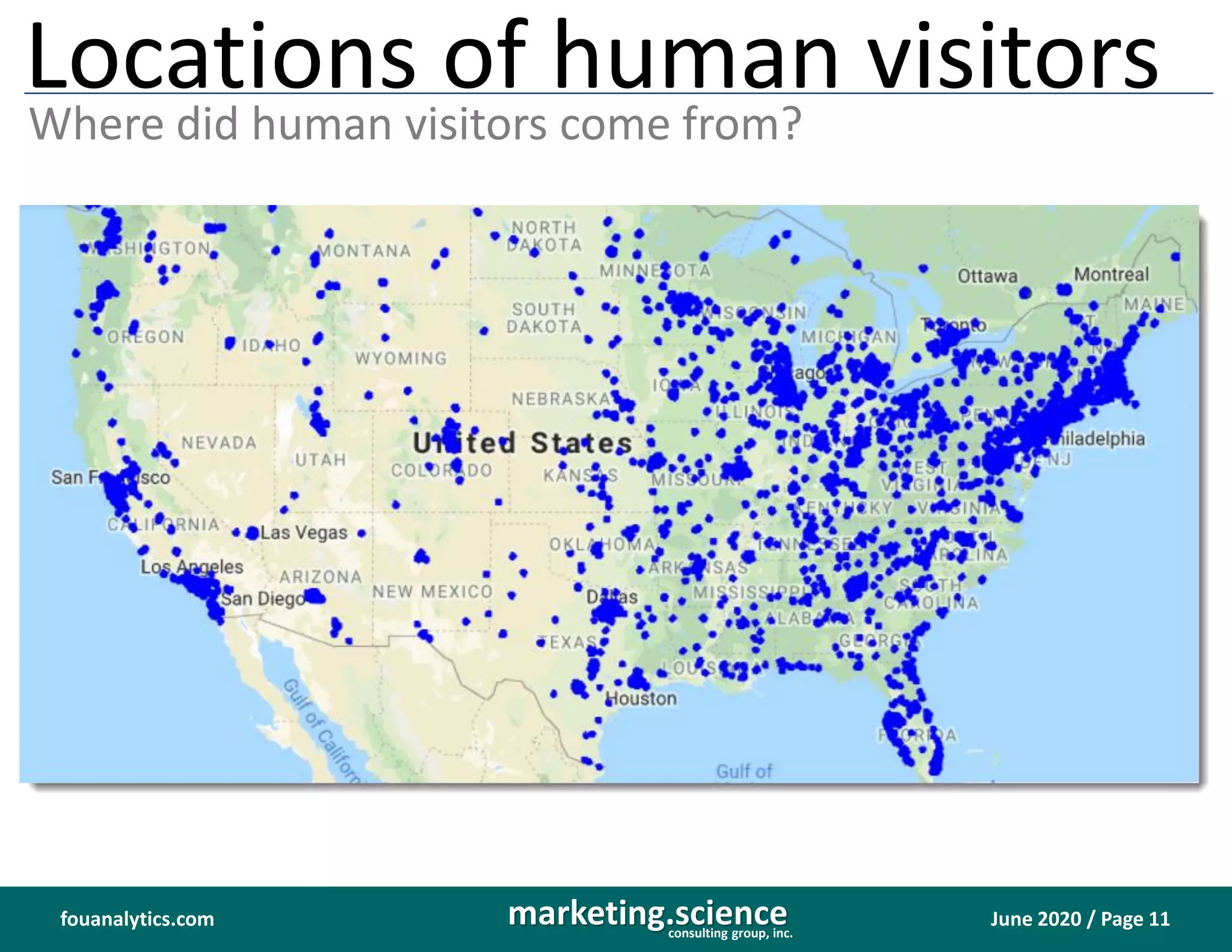 June 2020 / Page 11marketing.scienceconsulting group, inc.
fouanalytics.com
Locations of human visitors
Where did human visitors come from?
 