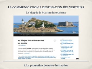 LA COMMUNICATION À DESTINATION DES VISITEURS
          Le blog de la Maison du tourisme




         1. La promotion de notre destination
 