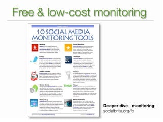 Free & low-cost monitoring




                 Deeper dive—monitoring:
                 socialbrite.org/fc
 