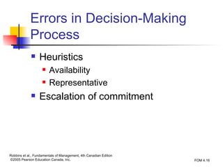 Errors in Decision-Making Process Heuristics Availability Representative Escalation of commitment 