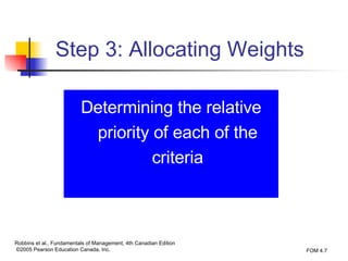 Determining the relative priority of each of the criteria Step 3: Allocating Weights 