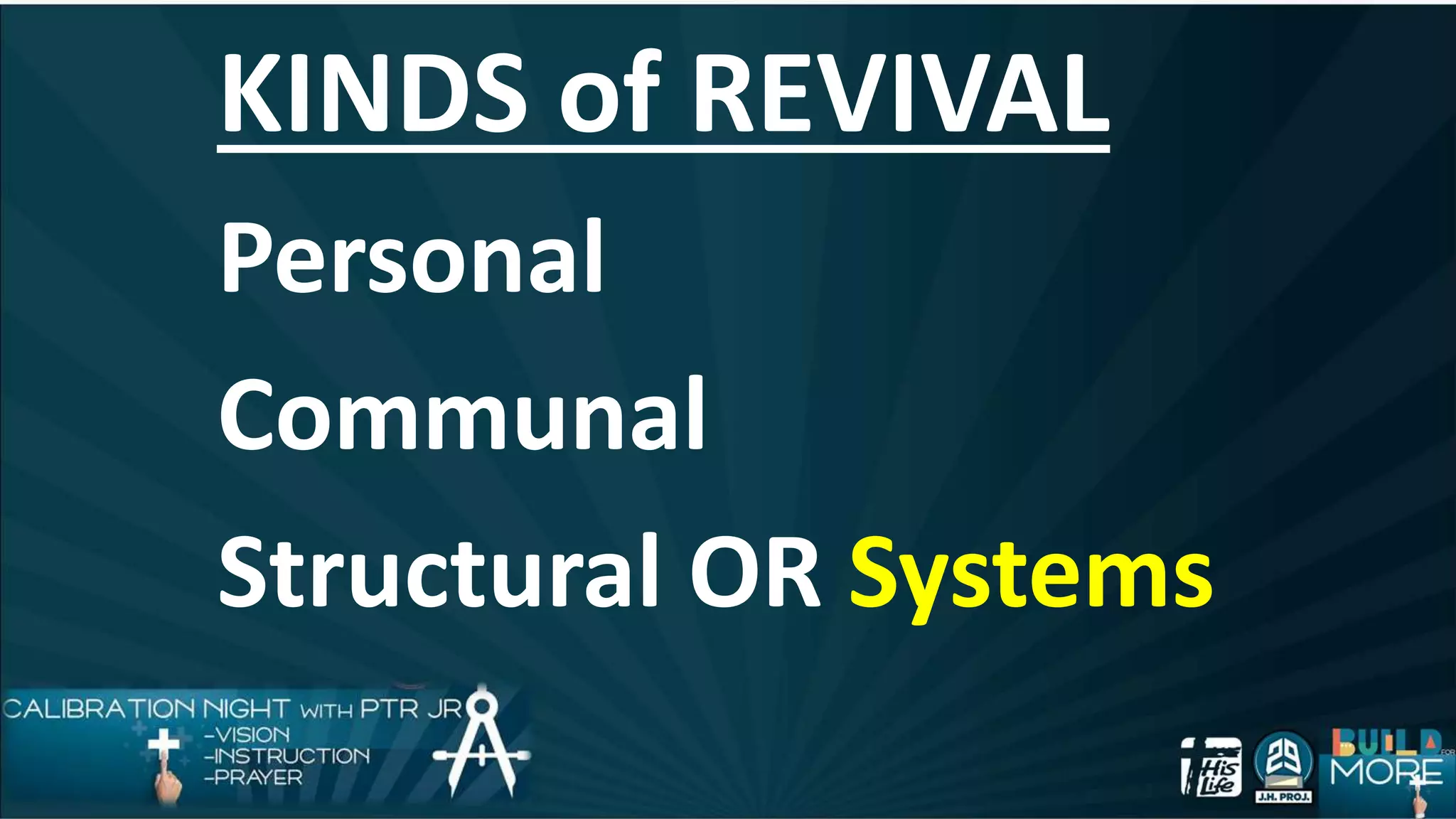 KINDS of REVIVAL
Personal
Communal
Structural OR Systems
 