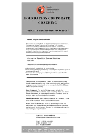 Foundation Corporate Coaching by Coach Transformation Academy