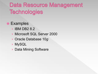  Examples
› IBM DB2 8.2
› Microsoft SQL Server 2000
› Oracle Database 10g
› MySQL
› Data Mining Software
 