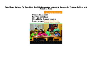 Read Foundations for Teaching English Language Learners: Research, Theory, Policy, and
Practice Free
? PREMIUM EBOOK Foundations for Teaching English Language Learners: Research, Theory, Policy, and Practice (Wayne E Wright) ? Download and stream more than 10,000 movies, e-books, audiobooks, music tracks, and pictures ?Adsimple access to all content ? Quick and secure with high-speed downloads ? No datalimit ?You can cancel at any time during the trial ? Download now : https://sugandilospotrtr454.blogspot.com.au/?book=1934000159 ? Book discription : Provides information on demographic changes in U. S. schools; language and literacy education; program models; instruction and assessment approaches, methods, and strategies; Common Core and English language proficiency standards and accountability requirements. Includes a companion website.
 