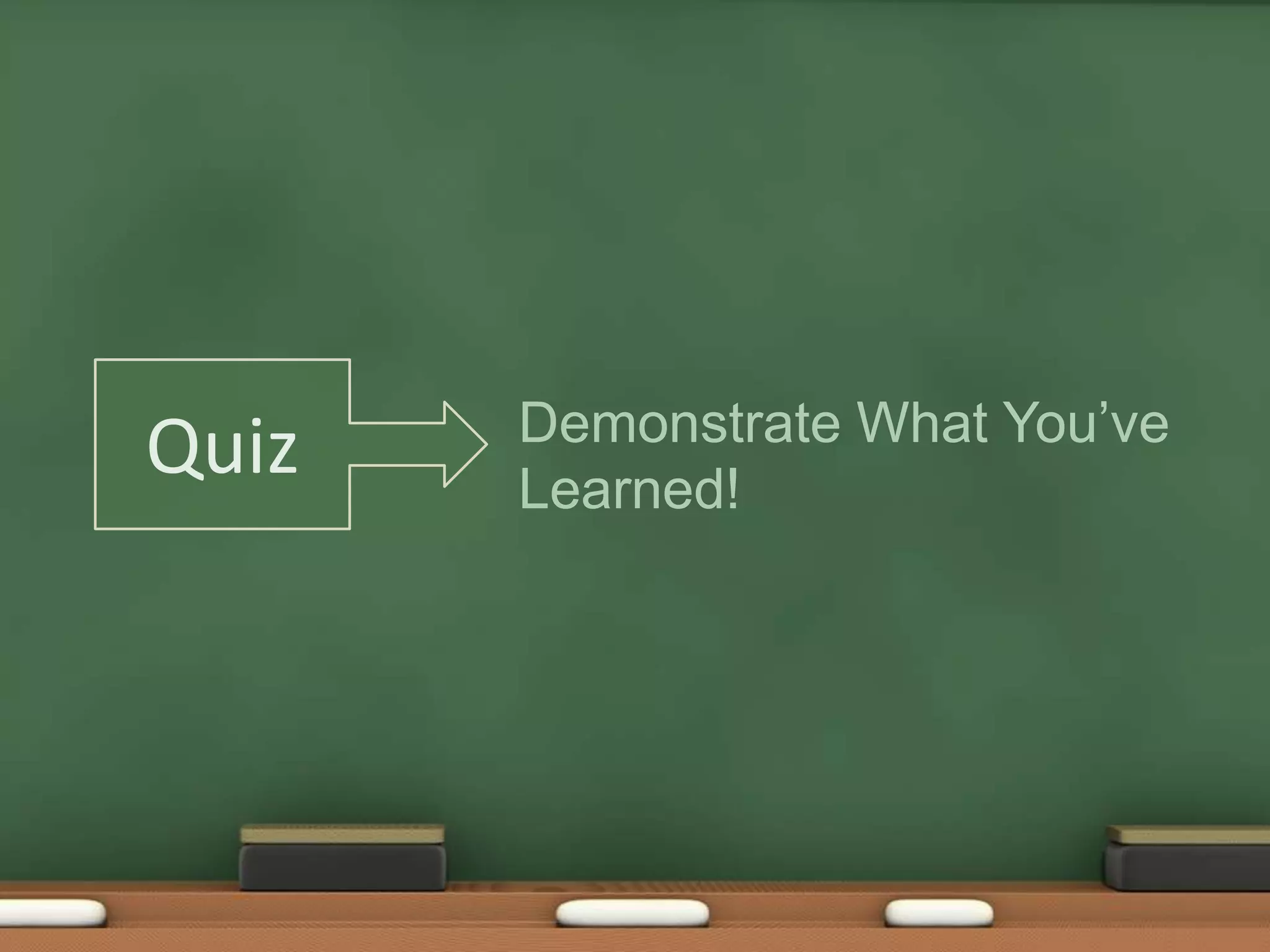 Demonstrate What You’ve
Quiz   Learned!
 