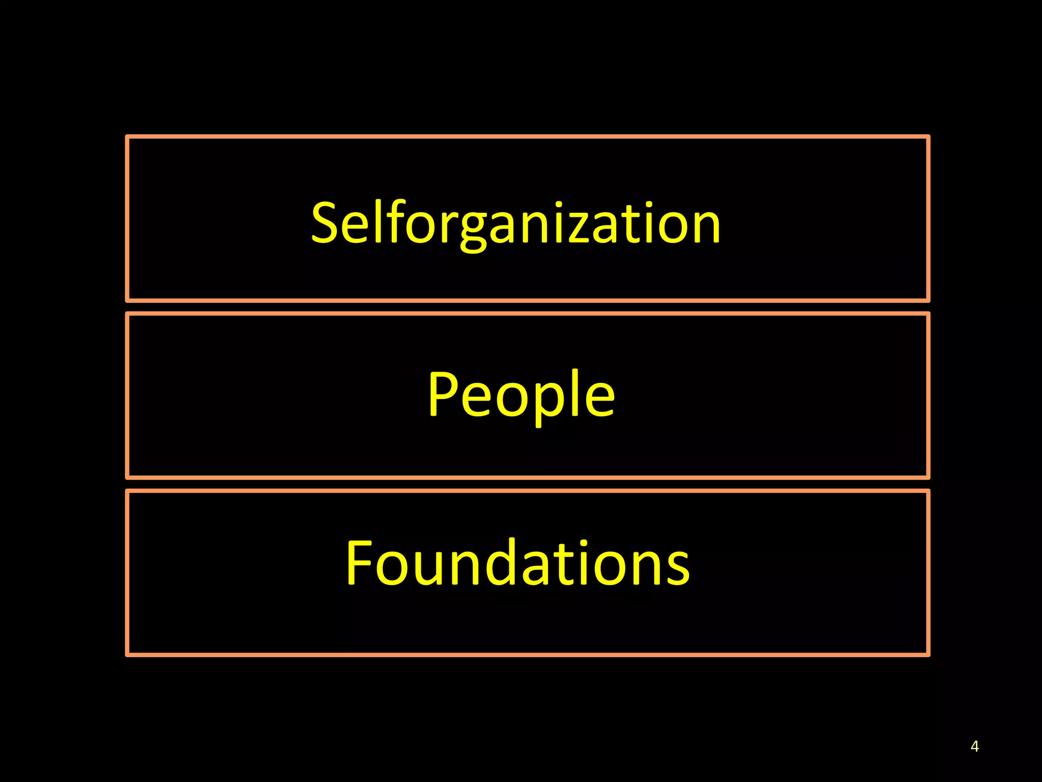 Selforganization

    People

 Foundations

                   4
 