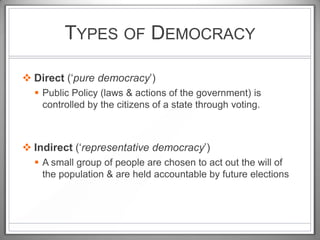 Indirect Democracy Examples Foundations of Government | PPTX