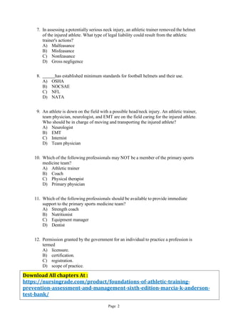 Foundations of Athletic Training Prevention, Assessment, and Management ...
