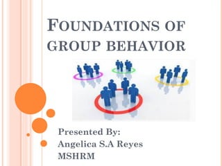 FOUNDATIONS OF
GROUP BEHAVIOR
Presented By:
Angelica S.A Reyes
MSHRM
 