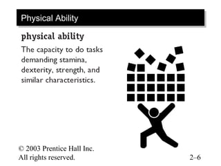 Physical Ability
Physical Ability




© 2003 Prentice Hall Inc.
All rights reserved.        2–6
 