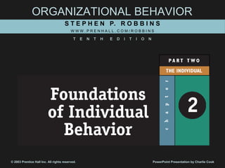 ORGANIZATIONAL BEHAVIOR
                                      S T E P H E N P. R O B B I N S
                                          WWW.PRENHALL.COM/ROBBINS

                                            T    E   N   T   H   E   D   I   T   I   O   N




© 2003 Prentice Hall Inc. All rights reserved.                                               PowerPoint Presentation by Charlie Cook
 