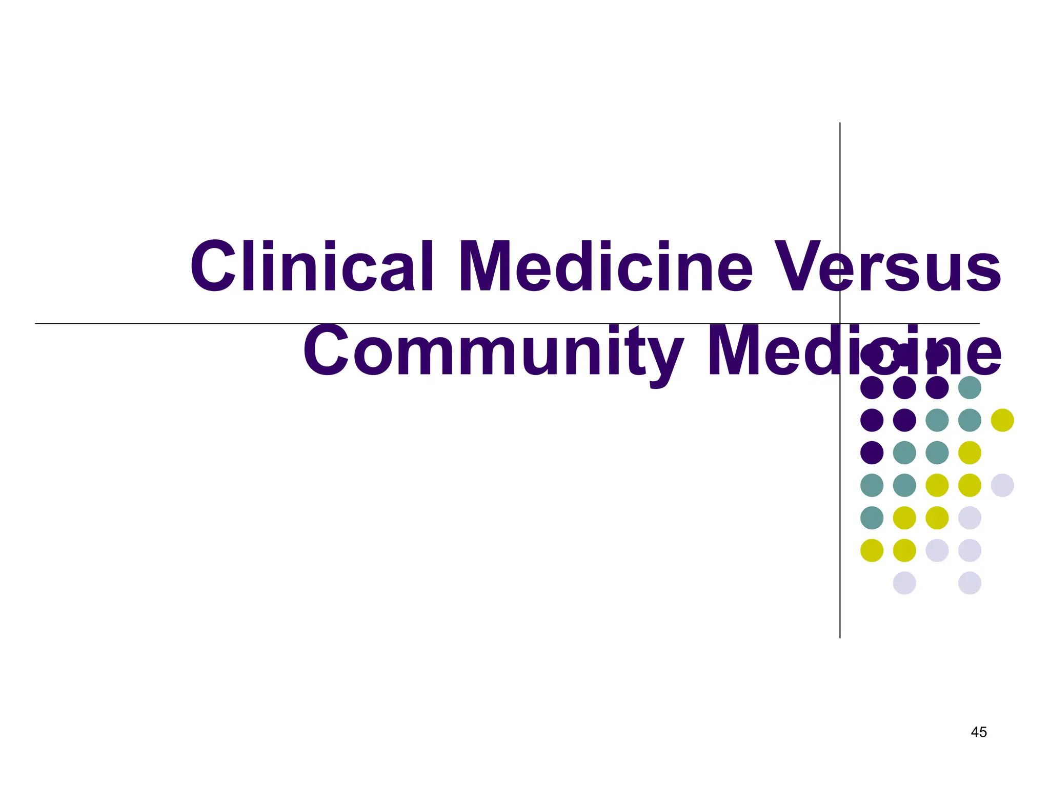 45
Clinical Medicine Versus
Community Medicine
 