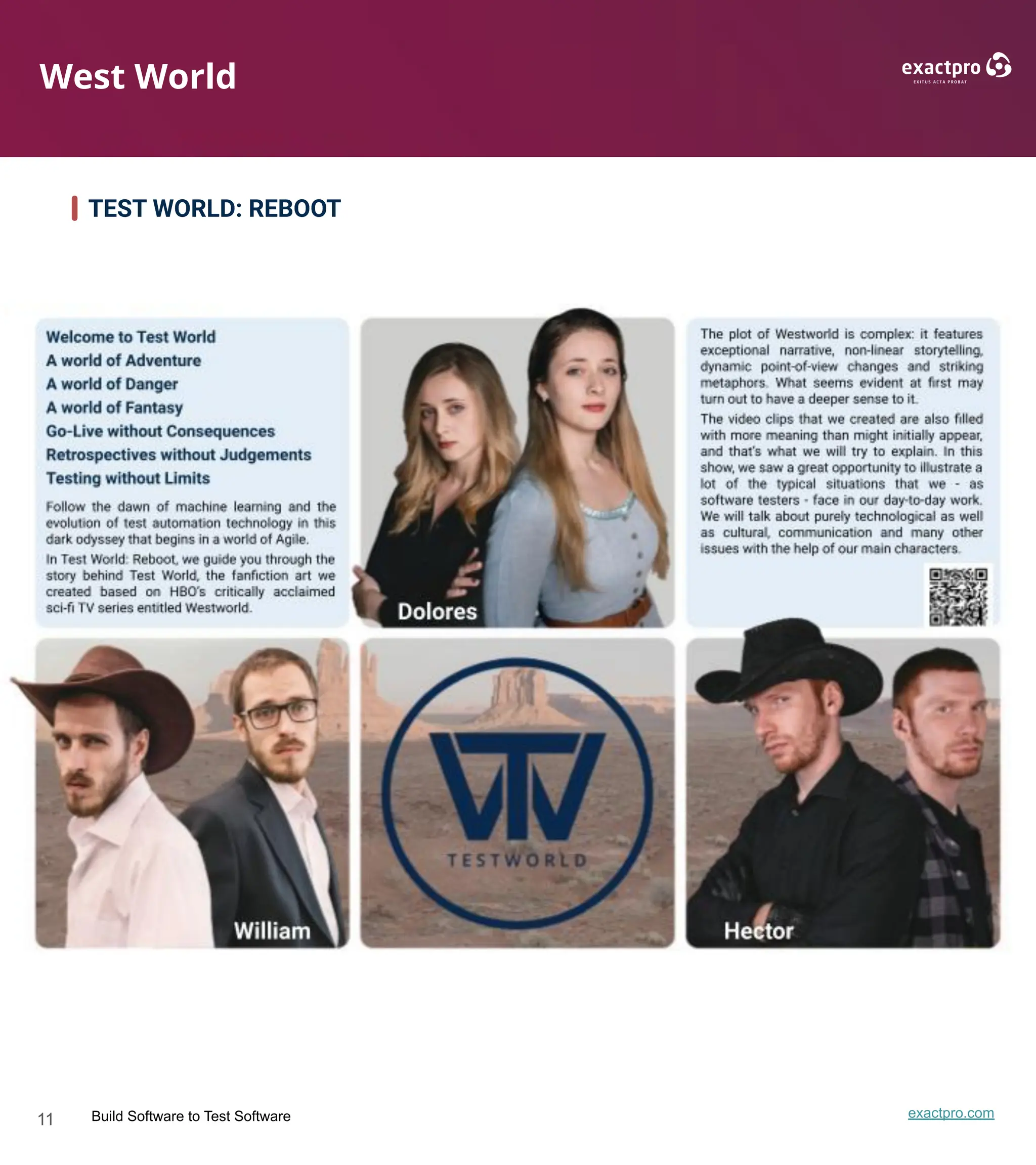 11 Build Software to Test Software exactpro.com
West World
TEST WORLD: REBOOT
 