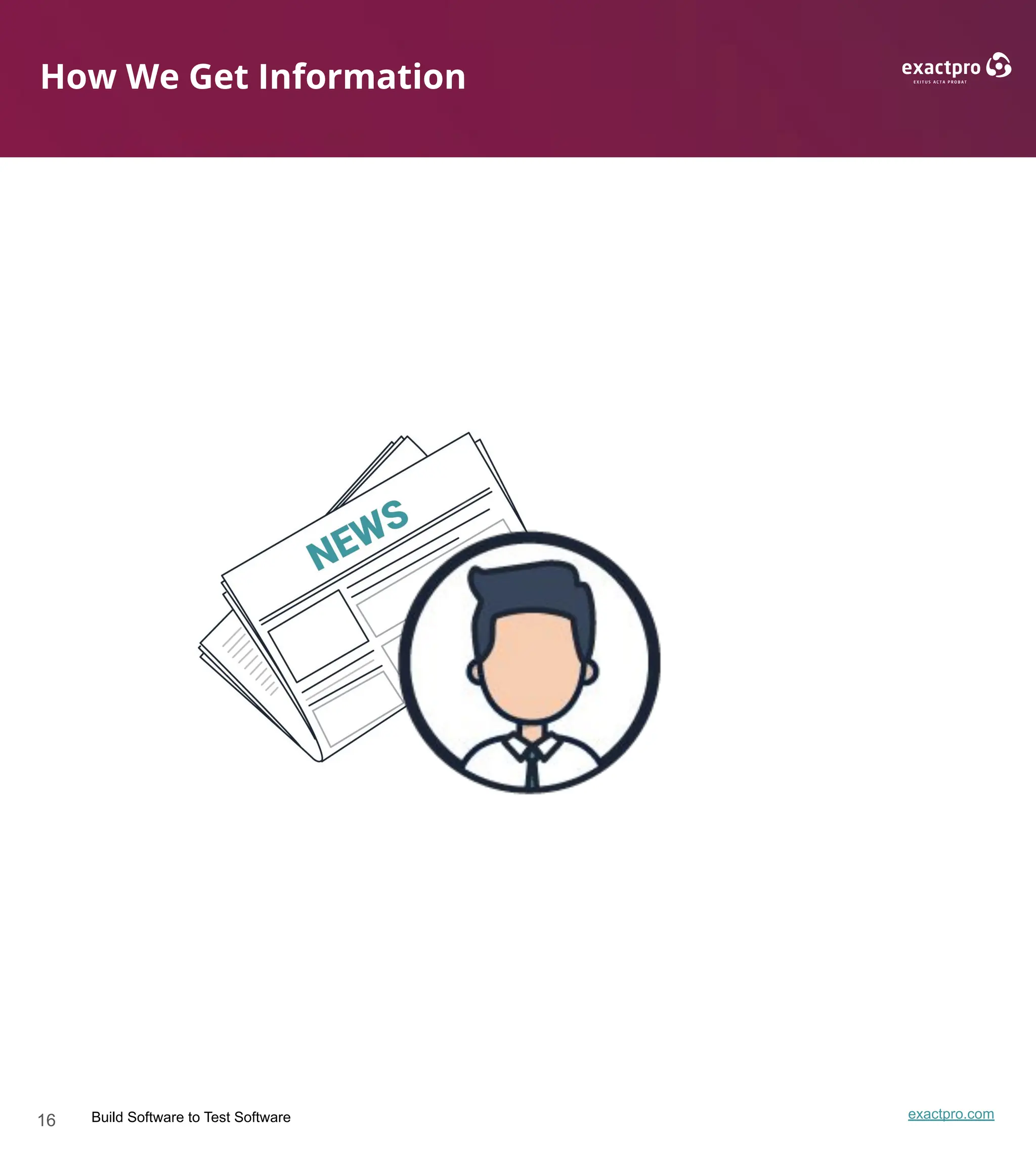 16 Build Software to Test Software exactpro.com
How We Get Information
 