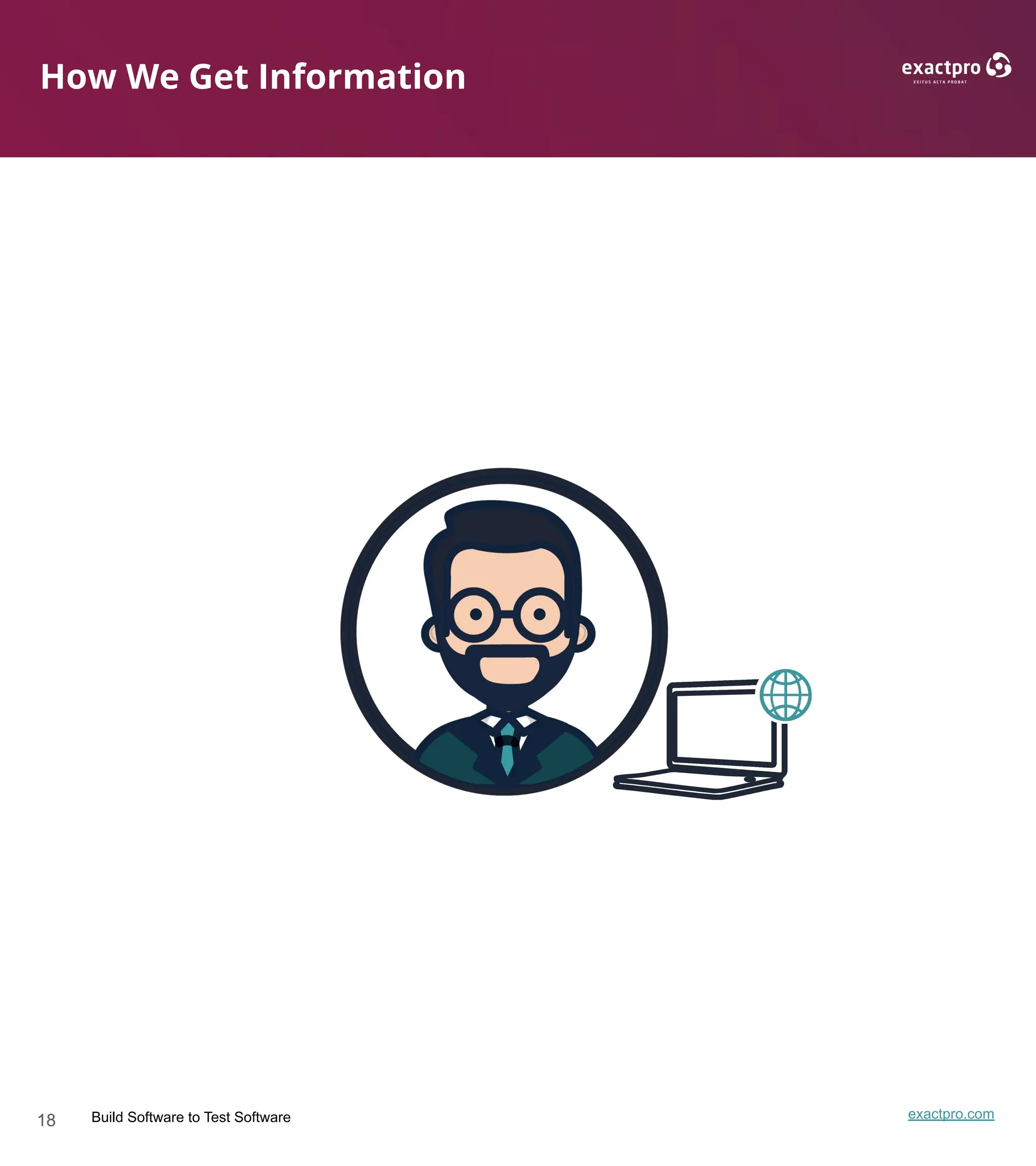 18 Build Software to Test Software exactpro.com
How We Get Information
 