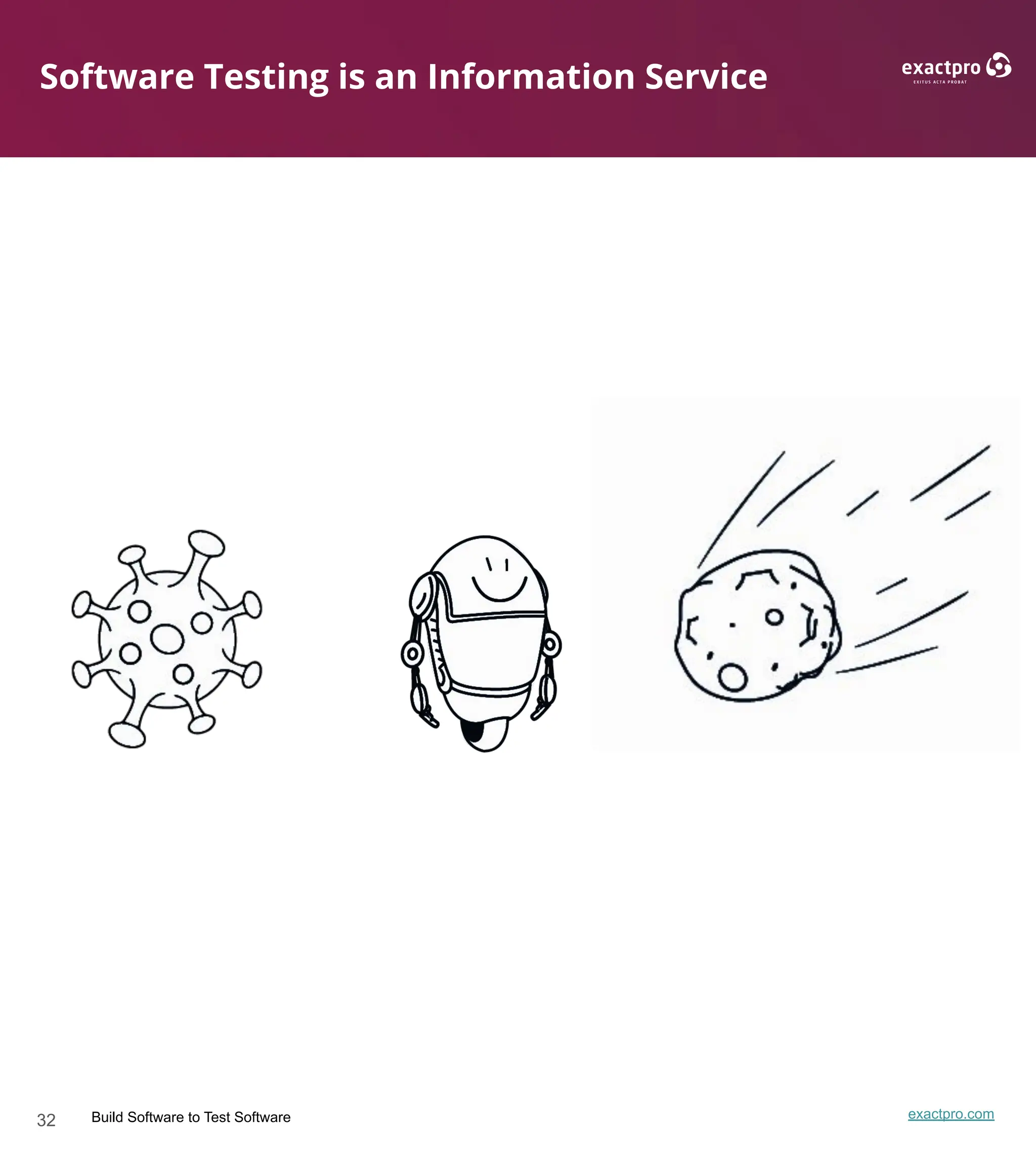 32 Build Software to Test Software exactpro.com
Software Testing is an Information Service
 