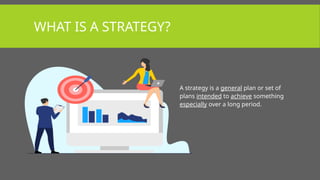 WHAT IS A STRATEGY?
A strategy is a general plan or set of
plans intended to achieve something
especially over a long period.
 