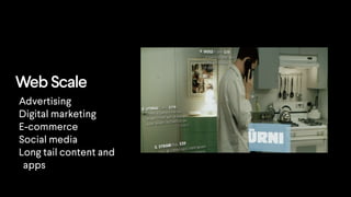Web Scale
Advertising
Digital marketing
E-commerce
Social media
Long tail content and
apps
 