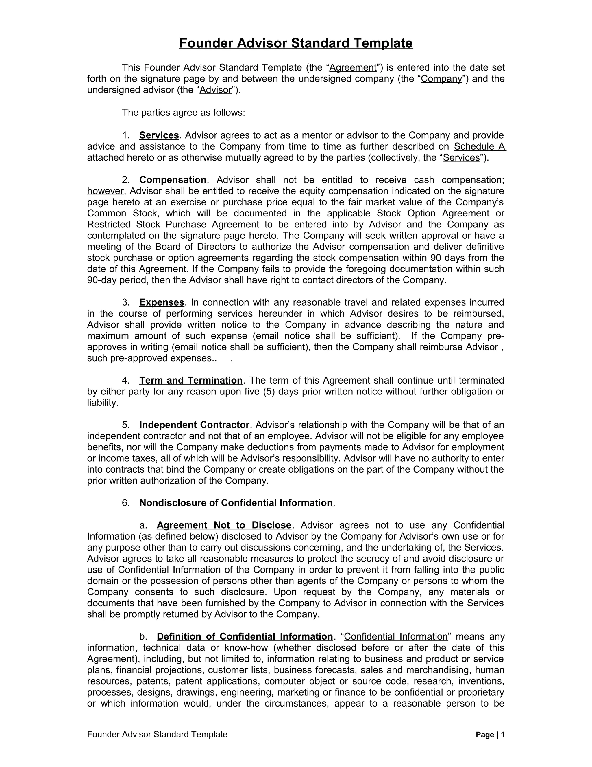 Founder advisor standard template v26 DOC