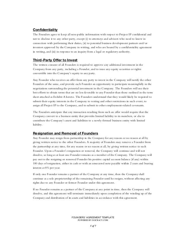 Startup Founders Agreement Template