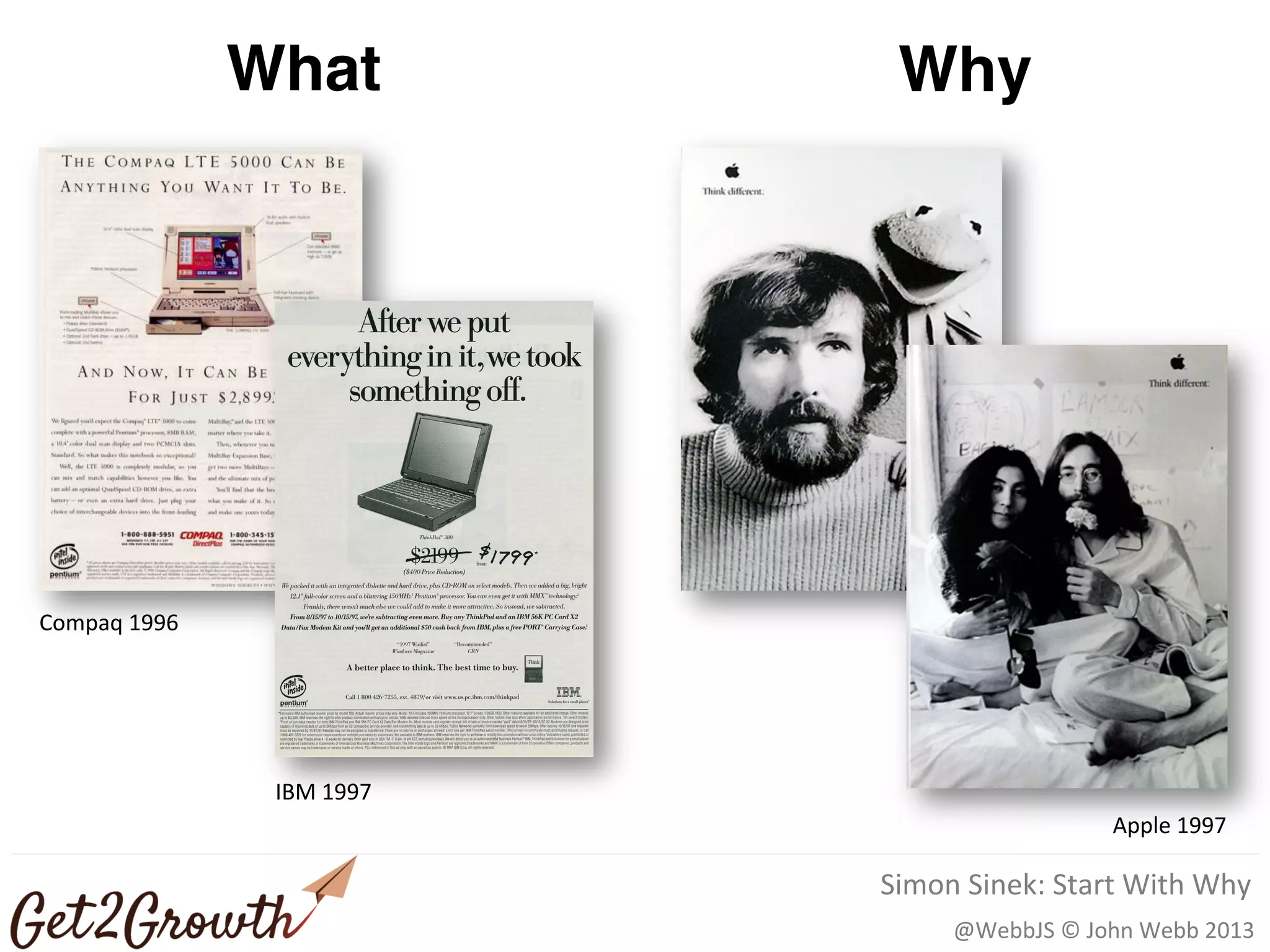 @WebbJS © John Webb 2013
What
Compaq 1996
IBM 1997
Why
Apple 1997
Simon Sinek: Start With Why
 