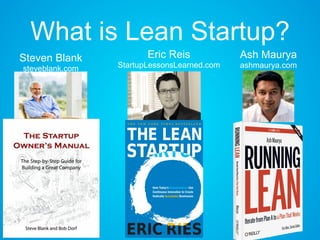 What is Lean Startup?
Steven Blank
steveblank.com
Eric Reis
StartupLessonsLearned.com
Ash Maurya
ashmaurya.com
 