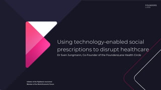 Using technology-enabled social
prescriptions to disrupt healthcare
Dr Sven Jungmann, Co-Founder of the FoundersLane Health Circle
Initiator of the Fightback movement
Member of the World Economic Forum
 