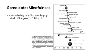 Some data: Mindfulness
•A wandering mind is an unhappy
mind - Killingworth & Gilbert
 