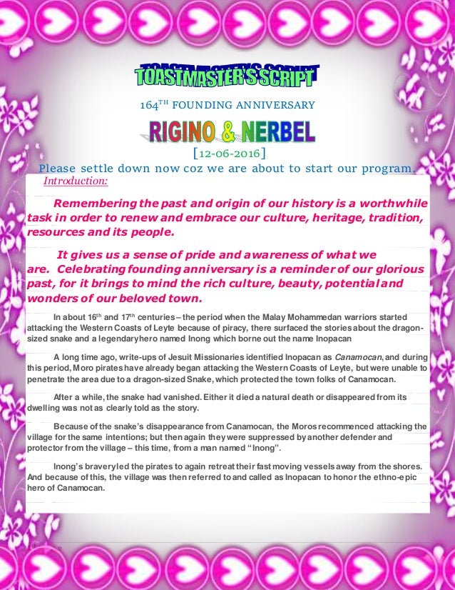 Founding Anniversary Script 2016 Macunay Rigino