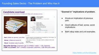 Founding Sales Decks - The Problem and Who Has It
Core driver of the problem case - varied per case.
https://twitter.com/foundingsales
 