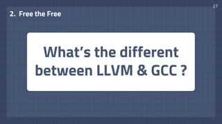 What’s the different
between LLVM & GCC ?
2. Free the Free
27
 