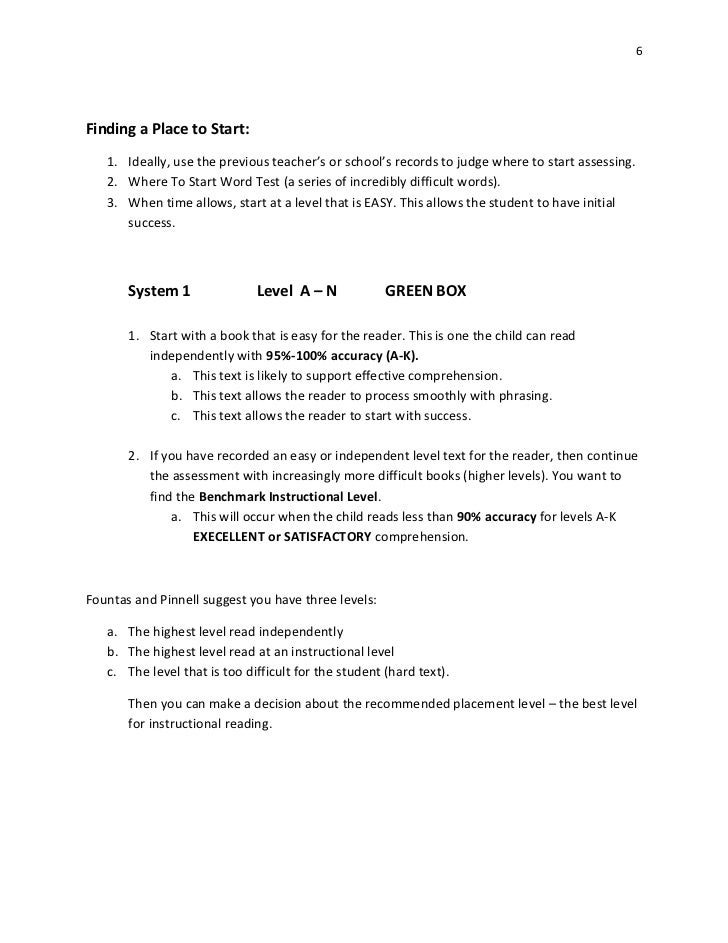 Fountas And Pinnell Bas Handout For Inservice