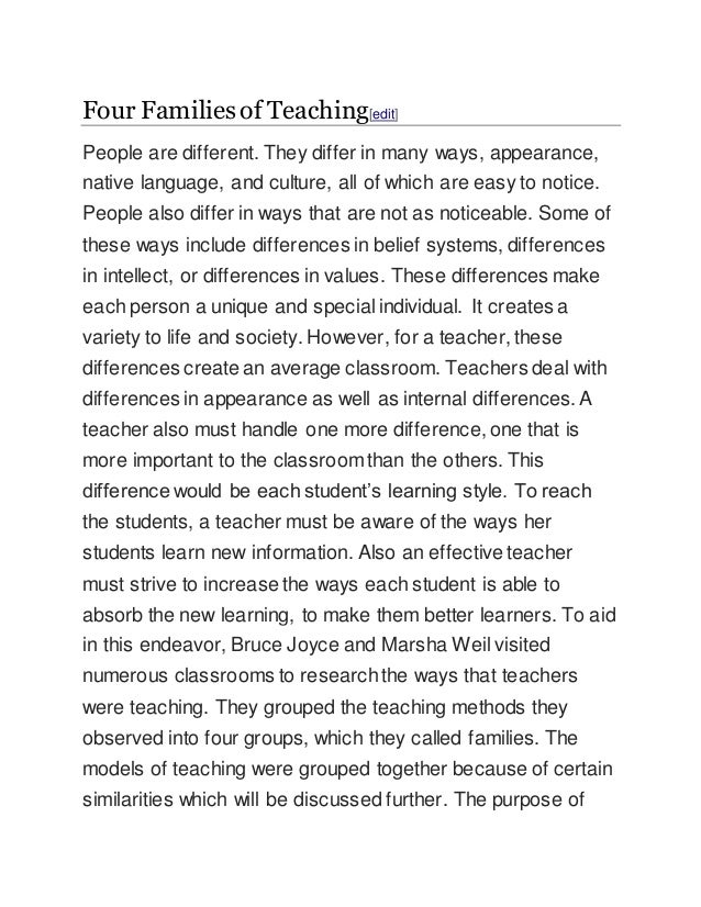 Four Ways That Students And Families >> Four Families Of Teaching Four Ways That Students And Families >> Four Families Of Teaching