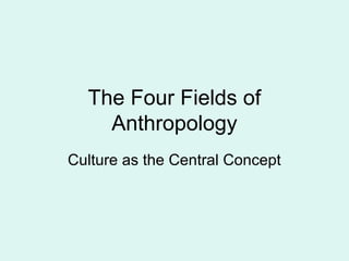 The Four Fields of
Anthropology
Culture as the Central Concept
 