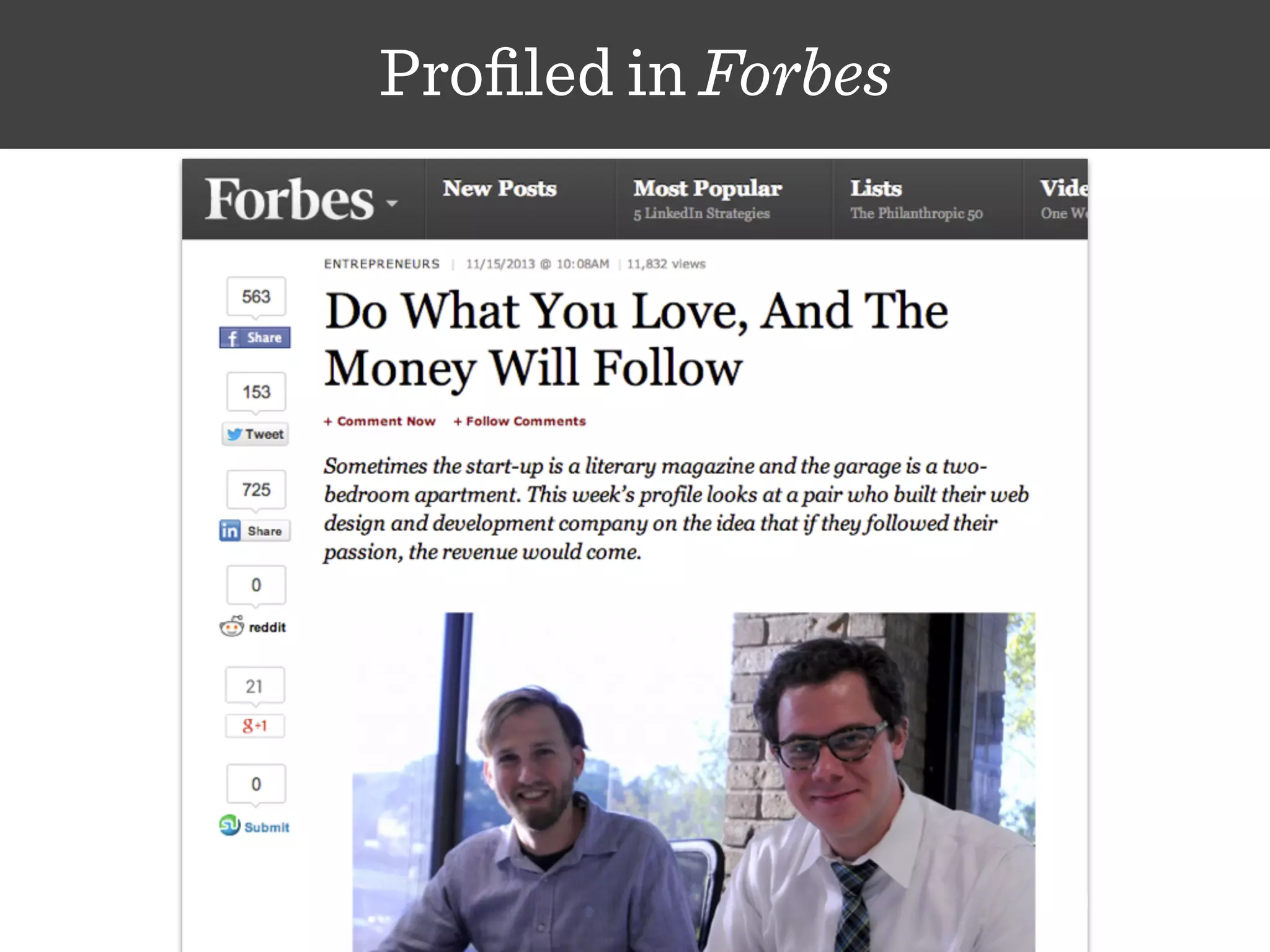 Proﬁled in Forbes
 