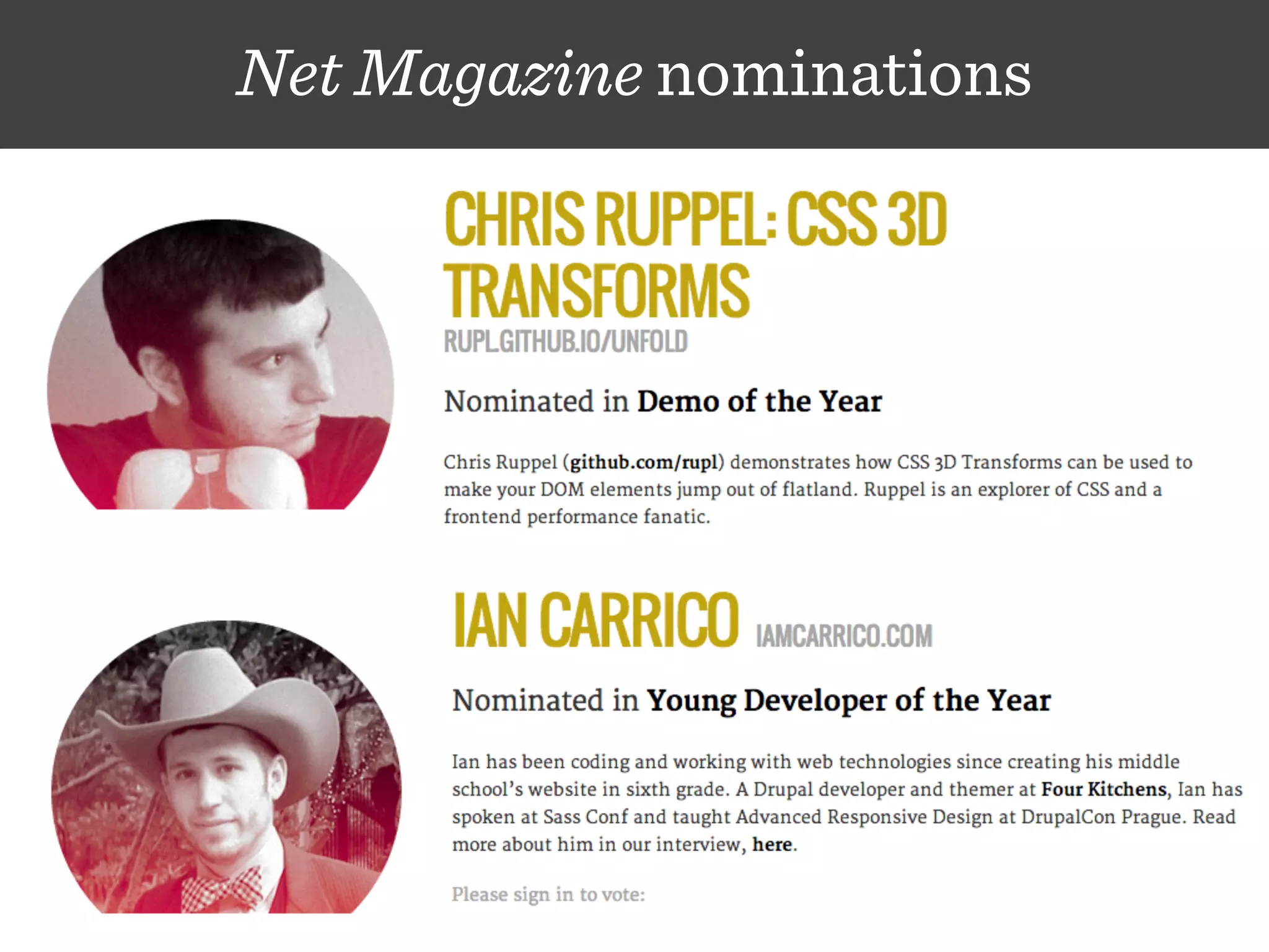 Net Magazine nominations
 