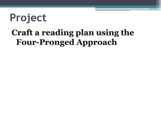 Project
Craft a reading plan using the
Four-Pronged Approach
 