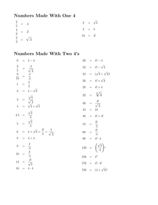Four 4s solutions | PDF