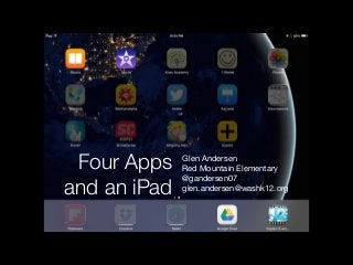 Four Apps
and an iPad
Glen Andersen

Red Mountain Elementary

@gandersen07

glen.andersen@washk12.org
 