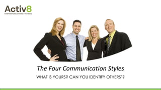 The Four Communication Styles
WHAT IS YOURS? CAN YOU IDENTIFY OTHERS’?
 
